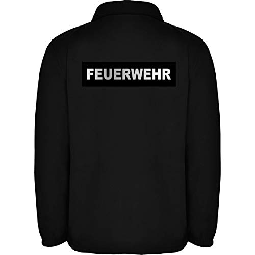 LOCO Feuerwehr Herren Fleece Jacke Jacket Pullover Full Zip mit Silber reflektierend-beidseitiger Folie Schriftzug L48 (Schwarz, L) von LOCO