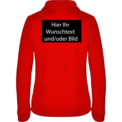 Personalisierte Damen Fleece Jacke Jacket Pullover Full Zip mit Ihr Wunschtext und/oder Bild L34W (rot, XXL) von LOCO