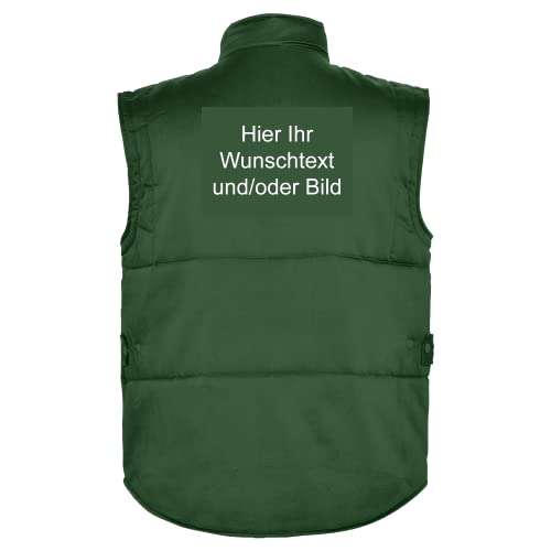 LOCO Personalisierte Herren Arbeitsweste mit Ihr Wunschtext und/oder Bild auf Vorne- und Rückseite L35 (Grün, XL) von LOCO