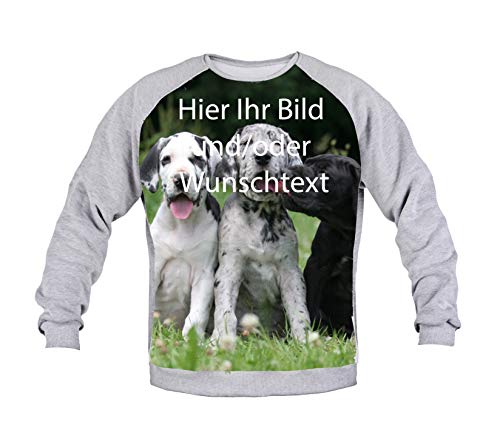 loco Personalisierte Herren Sweatshirt Jacke Pullover mit Ihr Wunschtext und/oder Bild auf Vorneseite L36 (Grau, L) von loco