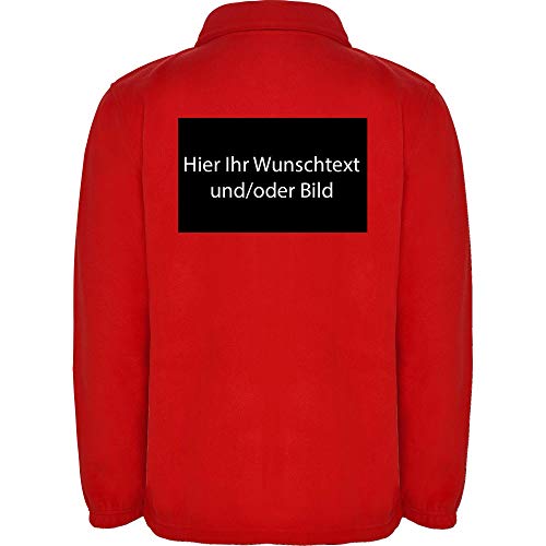 Personalized Herren Fleece Jacke Jacket Pullover Full Zip mit Ihr Wunschtext und/oder Bild L34 (red, XXL) von LOCO