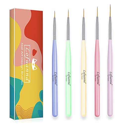 Lofuanna 5Pcs Nagel Pinsel Nail Art Liner Pinsel Set-Nagelgel Nagellack Malpinsel Stift,Farbgriff Nagelliner Pinsel,Professionelles Nageldesign Pinsel Set Größe7/9/11/15/20mm von lofuanna