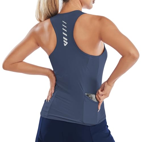 logas Sport Top Damen Atmungsaktiv Tanktop Flektierend Radtrikot äRmellos Dehnbar Shirts Für Sport,Yoga,Laufen Tank Sommer Taschen Dunstblau L von Lo.gas