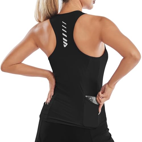 logas Sport Top Damen Atmungsaktiv Tanktop Flektierend Radtrikot äRmellos Dehnbar Shirts Für Sport,Yoga,Laufen Tank Sommer Taschen Schwarz1 S von Lo.gas
