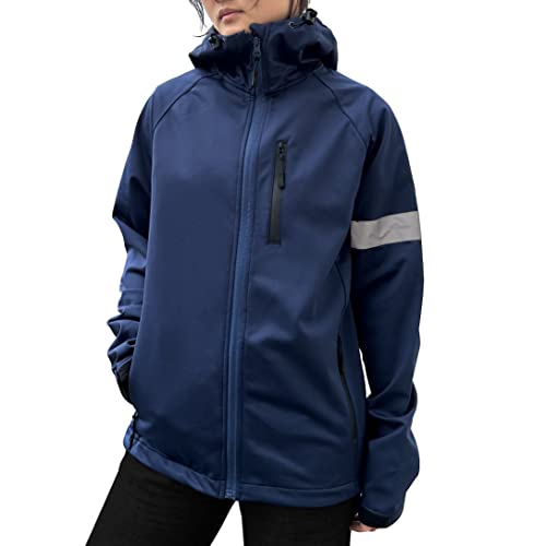 logas Fahrradjacke Damen Laufjacke Warm Windproof Regenjacke wasserdicht atmungsaktiv 6 Taschen Mit Kapuze Blau L von logas