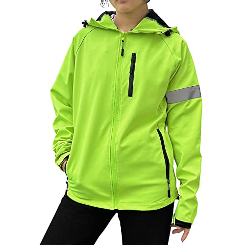 Lo.gas Fahrradjacke Damen Laufjacke Warm Windproof Regenjacke wasserdicht atmungsaktiv 6 Taschen Mit Kapuze Grün S von Lo.gas