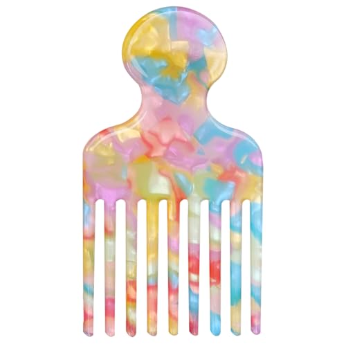 Afrokamm,Grob Kunststoff Afro Kamm,Farbenfroh Langlebig Afro Comb Lockenkamm mit Griff,Zahn Haar Pick Kamm Friseur Styling Werkzeug für Männer Frauen Langes, Lockiges Haar Dauerwelle Große Bärte von loghohu