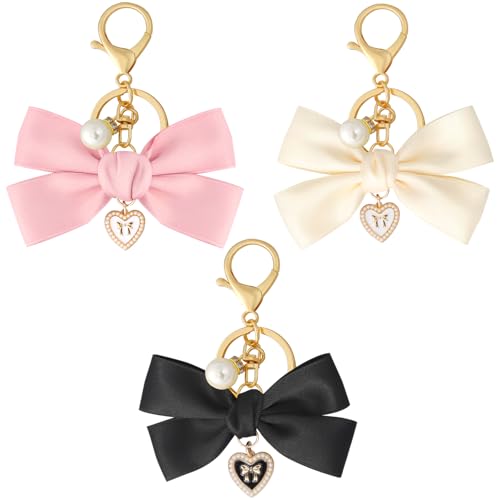 loghohu 3 Stück Bogen Schlüsselanhänger, Süß Schleifen Schlüsselanhängers Eleganter Bow Damen Taschenanhänger Modischer Anhänger Schlüsselanhänger Schleife Charm Autoschlüsselanhänger Bag Charms von loghohu