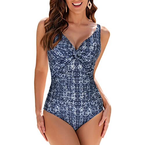 loginsummer Badeanzug Damen Bauchweg, Einteilige Push Up Bademode mit V Ausschnitt, Rüschen Schlankheits Monokinis, Große Größe Badebekleidung（Eidechsen-Muster,EU38） von loginsummer