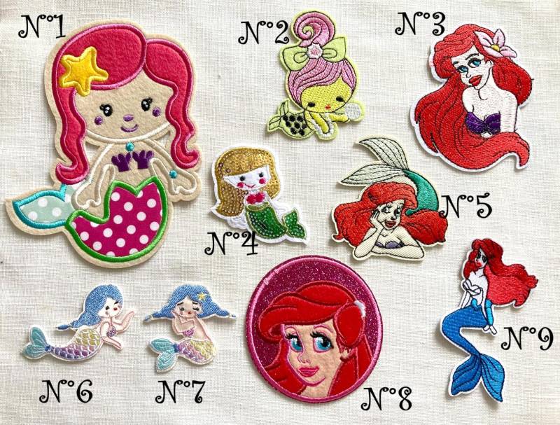 Aufnäher Zum Aufbügeln, Bestickt - Die Kleine Meerjungfrau Prinzessin Arielle Applikation Aufbügeln Auswahl An von loisirsetpassion