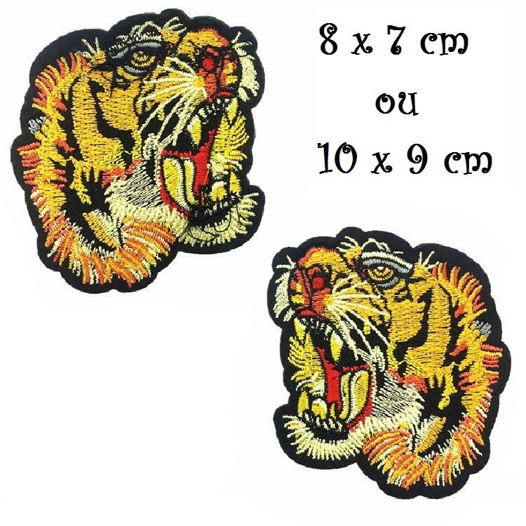 Crest Eisen Patch, Kopf Des Löwen, Tiger, Symmetrisch, 8 X 7 cm Oder 10 9 cm, Bis Die Wahl Angewendet Bestickte von loisirsetpassion