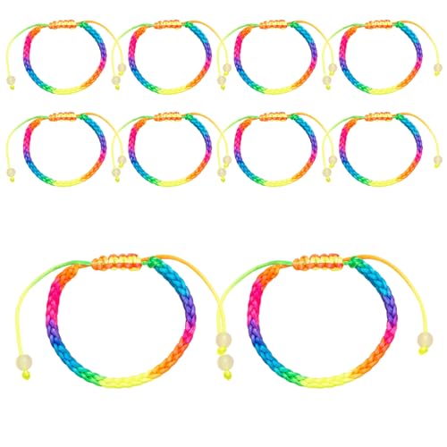 10 Stück Regenbogen Armband Geflochtene Freundschaftsarmbänder Handgefertigt Bunt Glücksarmband Verstellbar Geflochtenes Armband Rainbow Wickelarmband Fußkettchen für Kinder Damen Mädchen Herren von lokxmve