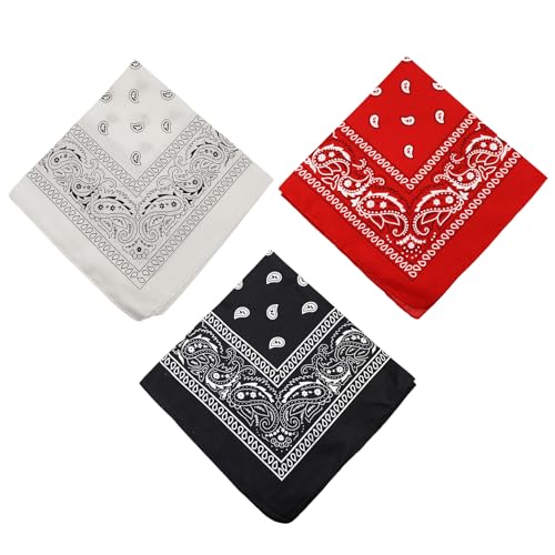 3 Stück Bandana Kopftuch Damen und Herren Kopftücher Paisley Muster Bandanas Multifunktionale Square Halstuch für Erwachsene Kinder Cowboy Halstücher Headwear Haar Schal Ansatz Handgelenk Kopf Biker von lokxmve