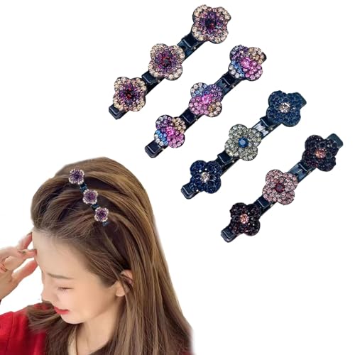 4 Stück Kolibri Haarspange mit Kristallblume Doppelschicht Haarspangen mit Funkelnden Kristallsteinen Geflochtene Haarspangen mit 3 Mini-Haarspangen Glitzer Haarschmuck für Mädchen Damen Frauen von lokxmve