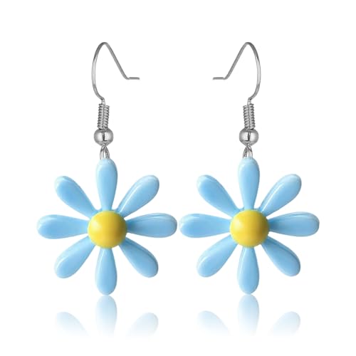 Gänseblümchen Ohrringe Blau Gänseblume Blumen Ohrringe Mädchen Gänseblümchen Hängend Bunt Blume Tropfen Ohrring Damen Süße Blumenohrringe für Sommerpartys Urlaub Strand Hochzeit Geburtstag von lokxmve