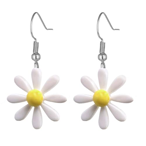 Gänseblümchen Ohrringe Hängend Weiß Ohrringe Mädchen Gänseblümchen Gänseblume Blumen Ohrringe Bunt Blume Tropfen Ohrringe Damen Süße Blumenohrringe für Sommerpartys Urlaub Strand Hochzeit Geburtstag von lokxmve