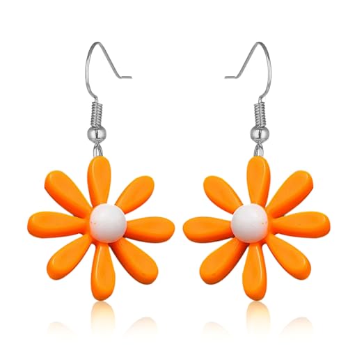 Gänseblümchen Ohrringe Orange Gänseblume Blumen Ohrringe Mädchen Gänseblümchen Hängend Bunt Blume Tropfen Ohrring Damen Süße Blumenohrringe für Sommerpartys Urlaub Strand Hochzeit Geburtstag von lokxmve
