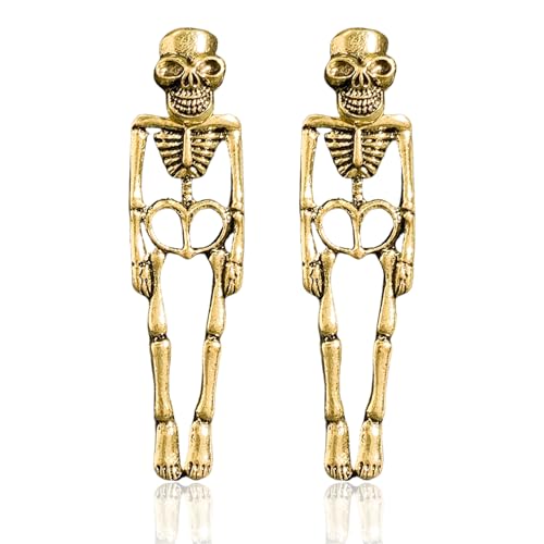 Halloween Ohrringe Damen Gruselige Schädel Skelett Ohrringe Lang Hängend Gold Horror Totenkopf Ohrring Hypoallergen Punk Gothic Earrings Halloween Ohrstecker Geschenk für Frauen Männer Mädchen von lokxmve