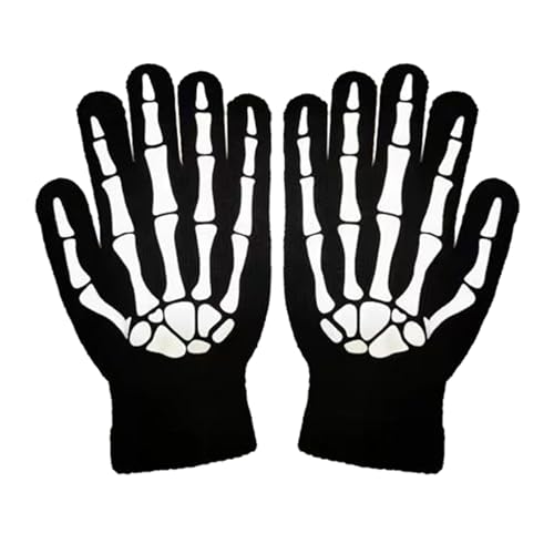 Skelett Handschuhe Halloween Glow in The Dark Schwarz Skeleton Gloves Kurz Handschuhe Skelett Sensenmann Kostümzubehör Horror Skeletthandschuhe für Erwachsene Kinder Halloween Karneval Fasching Party von lokxmve