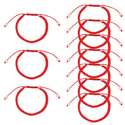 lokxmve 10 Stück Geflochtenes Armband Rot Armbänder Geflochtene Freundschaftsarmbänder Handgefertigt Rote Glücksarmband Verstellbar Wickelarmband Fußkettchen Geschenk für Kinder Damen Mädchen Herren von lokxmve