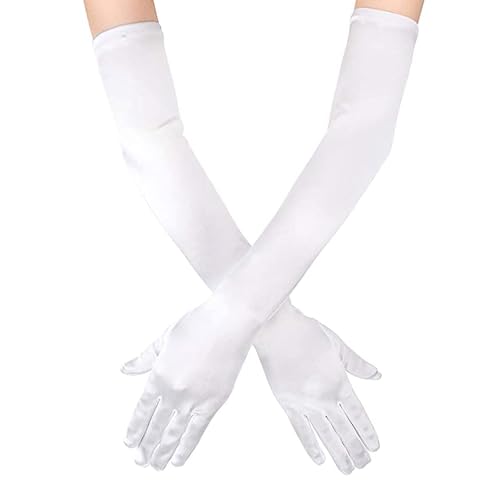 lokxmve Weiße Handschuhe Lang Satin Handschuhe Damen Elegant 1920er Classic Opernhandschuhe Abendhandschuhe für Damen Mädchen Hochzeit Prom Fasching Party Halloween Karneval Kostüm Zubehör von lokxmve