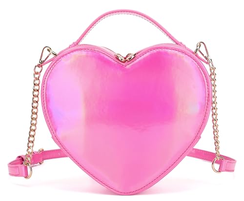 lola mae Umhängetasche in Herzform für Damen, mit Reißverschluss, Metallic Hpink-759 von lola mae