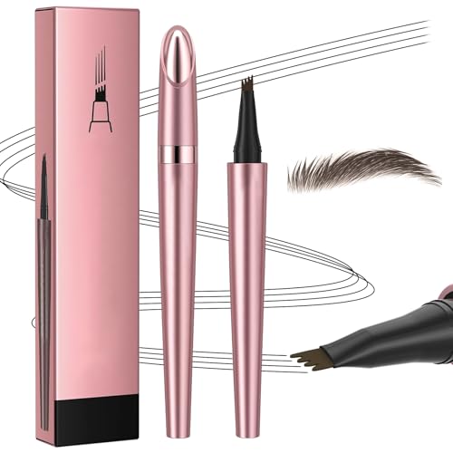 lomdung 3D Microblading Augenbrauenstift, Augenbrauenstift Wasserfest mit 4 Gabelspitzen, Wischfest Eyebrow Pencil Kann Leicht Natürliche Augenbrauenfarbe, Magischer Augenbrauenstift (Schwarzbraun) von lomdung