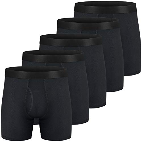 longfor Herren-Boxershorts, Baumwolle, bequem, atmungsaktiv, ohne Etikett, kein Hochrutschen, 15,2 cm, normale Beine, Boxershorts mit Hosenschlitz, A: Baumwolle, Schwarz, 5 Stück, XXX-Large von longfor