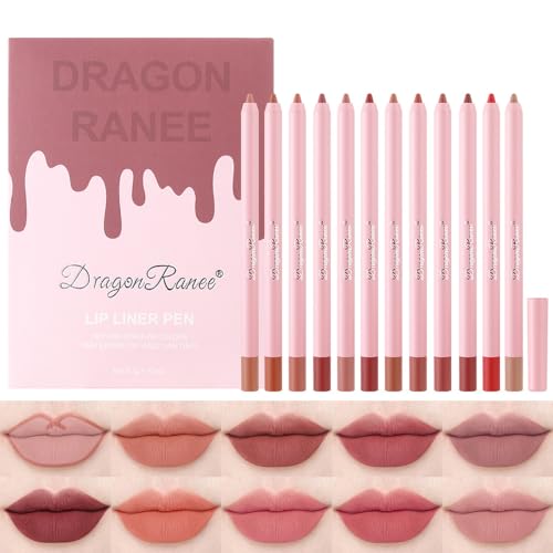 12PCS Hochpigmentiert Lip Liner Set, Velvet Nude Waterproof Long Lasting Lip Gloss zum Auffrischen und Auffüllen, nicht klebend, für Frauen, um das perfekte matte Lippen-Make-up zu kreieren (B) von longyier