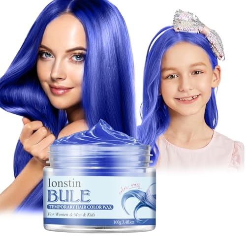Temporäre Haarfarbe Auswaschbar, Temporäre Haarwachs Farbe Haarfarbe Wachs Natürliche Frisur Pomade Für Männer Frauen Party Cosplay Halloween Christmas (deep blue, deep blue) von lonstin