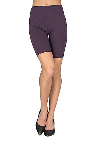 looksy Damen Kurze Leggings Baumwolle Radlerhose Knielang Sommer Fahrradshorts Yoga Sport, Pflaume, Gr. L von looksy