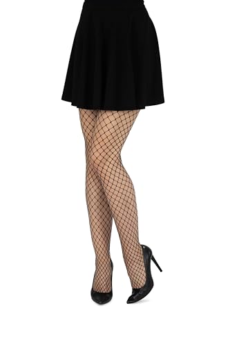 looksy Damen-Netzstrumpfhose Netz-Diamant-Strumpfhose sexy Strümpfe mit hoher Taille ausgefallene Kreuz-Medium-Mesh Rete22, Nero XS/S von looksy