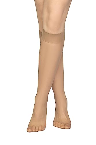 looksy Damen-Socken, Kniestrümpfe, einfarbig, 15 DEN, druckfrei, hautfarben und glättend, mit Komfort-Oberteil, diskret, Einheitsgröße, zwei Paar Natalie15, Beige von looksy