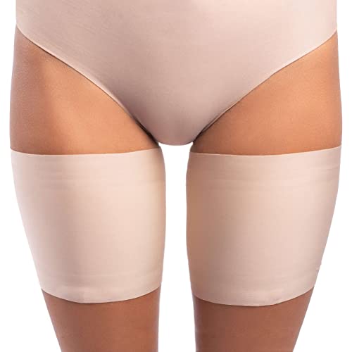 looksy Elastische Dunkelbeige berschenkelbänder Unisex Anti-Scheuern dehnbar verhindern Oberschenkel Reiben Satin gefüttert Protektor Anti-Rutsch-Silikon, Visone Gr. S von looksy