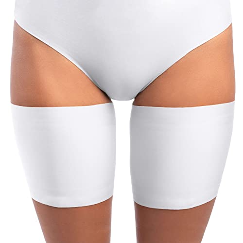 looksy Elastische Weiß berschenkelbänder Unisex Anti-Scheuern dehnbar verhindern Oberschenkel Reiben Satin gefüttert Protektor Anti-Rutsch-Silikon, Bianco Gr. 2XL von looksy