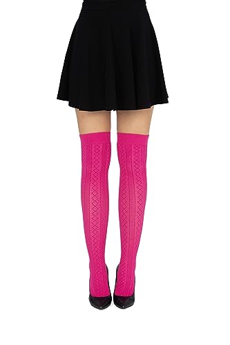 looksy Frauen Overknee Dicke Oberschenkel Hohe Socken Pulloverartig Gemustert Lässig Sexy Strickstil Cosplay Damenstrümpfe Warme Lange Stiefel Weiche Mädchen Beinlinge Parigina, Fuxia von looksy