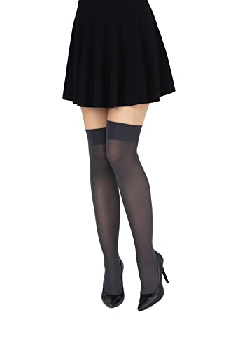 looksy Graphit Overknee-Socken für Damen kniehoch lang einfarbig für Mädchen Schule Cosplay Uniform Strümpfe 60 den, Fumo von looksy