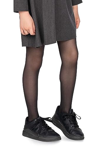 looksy Grundlegende leichte Mädchenstrumpfhose mit glattem Fuß 20 DEN halbtransparente Strumpfhose Balletttanzschuluniform Strümpfe Tonia, Nero 122/128 cm (7/8 Jahre) von looksy