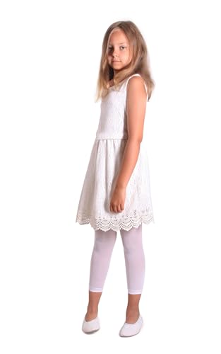 looksy Mädchen 7/8 Länge Fußlose Strumpfhose für Rock Kleid Tunika Dünne Leggings für kleine Dame Modische Kinder Ballett Gymnastik Schulhose, Alice, Bianco 134/140 cm (9/10 Jahre) von looksy