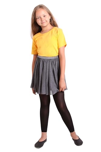 looksy Mädchen 7/8 Länge Fußlose Strumpfhose für Rock Kleid Tunika Dünne Leggings für kleine Dame Modische Kinder Ballett Gymnastik Schulhose, Alice, Nero 110/116 cm (5/6 Jahre) von looksy