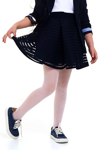 looksy Netzstrumpfhose für Mädchen strapazierfähige Netz Strumpfhose bequem kleines Rauten Netzmuster modische Strumpfwaren Tanzschule Party Lena, Bianco 11-12 Jahre (146-152 cm) von looksy