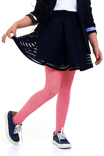 looksy Netzstrumpfhose für Mädchen strapazierfähige Netz Strumpfhose bequem kleines Rauten Netzmuster modische Strumpfwaren Tanzschule Party Lena, Corallo 7-8 Jahre (122-128 cm) von looksy