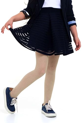 looksy Netzstrumpfhose für Mädchen strapazierfähige Netz Strumpfhose bequem kleines Rauten Netzmuster modische Strumpfwaren Tanzschule Party Lena, Natural 11-12 Jahre (146-152 cm) von looksy