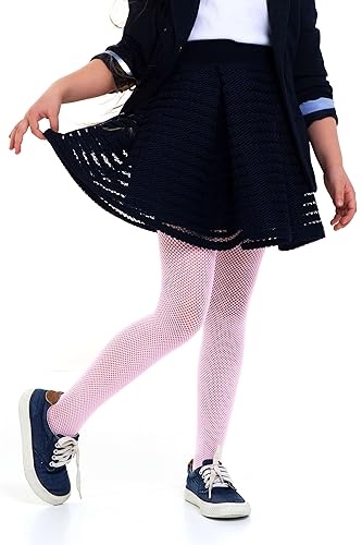 looksy Netzstrumpfhose für Mädchen strapazierfähige Netz Strumpfhose bequem kleines Rauten Netzmuster modische Strumpfwaren Tanzschule Party Lena, Rosa 11-12 Jahre (146-152 cm) von looksy