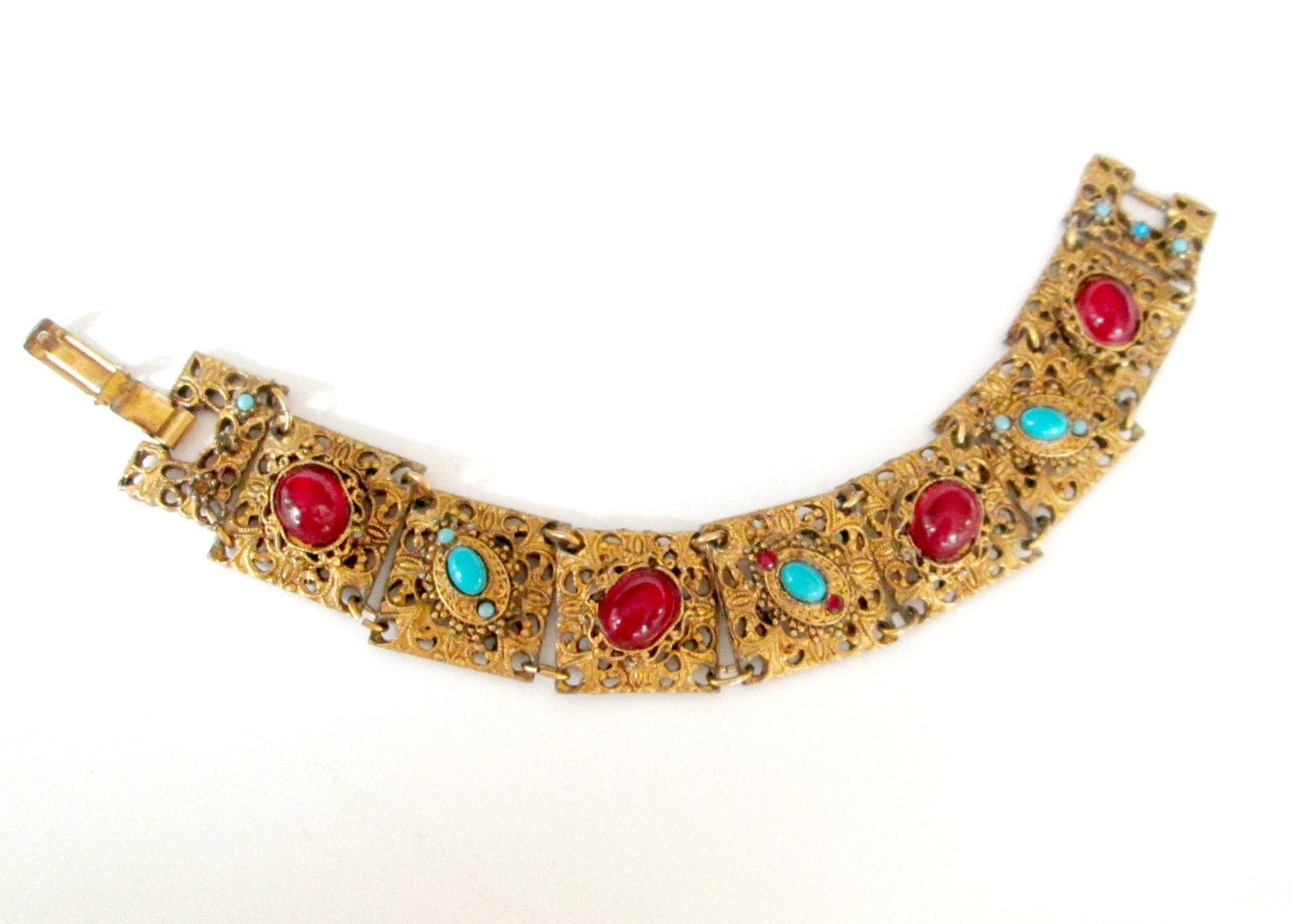 Jugendstil Repousse Gliederarmband Rot Und Türkis Steine Geschenk Für Sie Jugendstil Repousse Gliederarmband Rot Und Türkis Steine Geschenk Für Sie von looseendsvintage