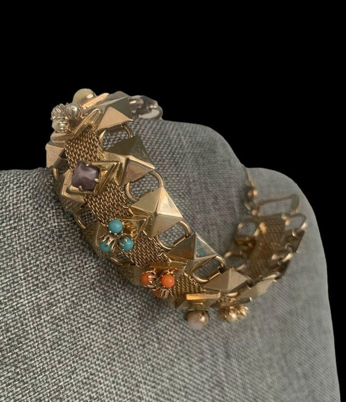 Kafin Gold Chunky Edelstein Armband // Modeschmuck / von looseendsvintage