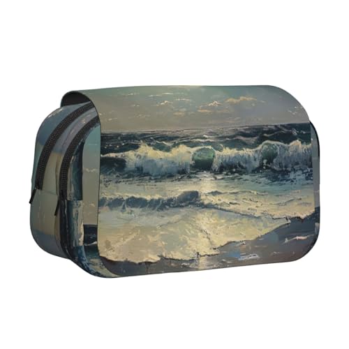 Federmäppchen, Motiv: Mond und Meer, großes Fassungsvermögen, Markertasche, Schreibwaren-Organizer-Tasche, tragbare Büro-Stifttasche von lootpe