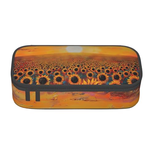 Federmäppchen mit Sonnenblumenfeld, Sonnenuntergang, Blumenmeer, großes Fassungsvermögen, Bürobedarf-Organizer, tragbare Stifttasche für Büro von lootpe