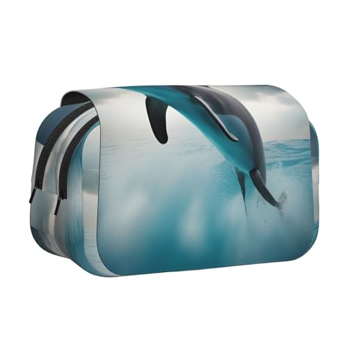 Lustiges Federmäppchen mit Delfin-Motiv, großes Fassungsvermögen, Markertasche, Schreibwaren-Organizer-Tasche, tragbare Büro-Stifttasche von Lootpe