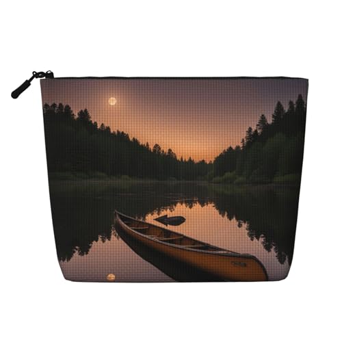 Moonlit Kanu Allagash River Print Reise Make-up Tasche Große Kapazität Kosmetiktasche für Frauen Tragbare Kosmetiktasche Kulturbeutel von Lootpe